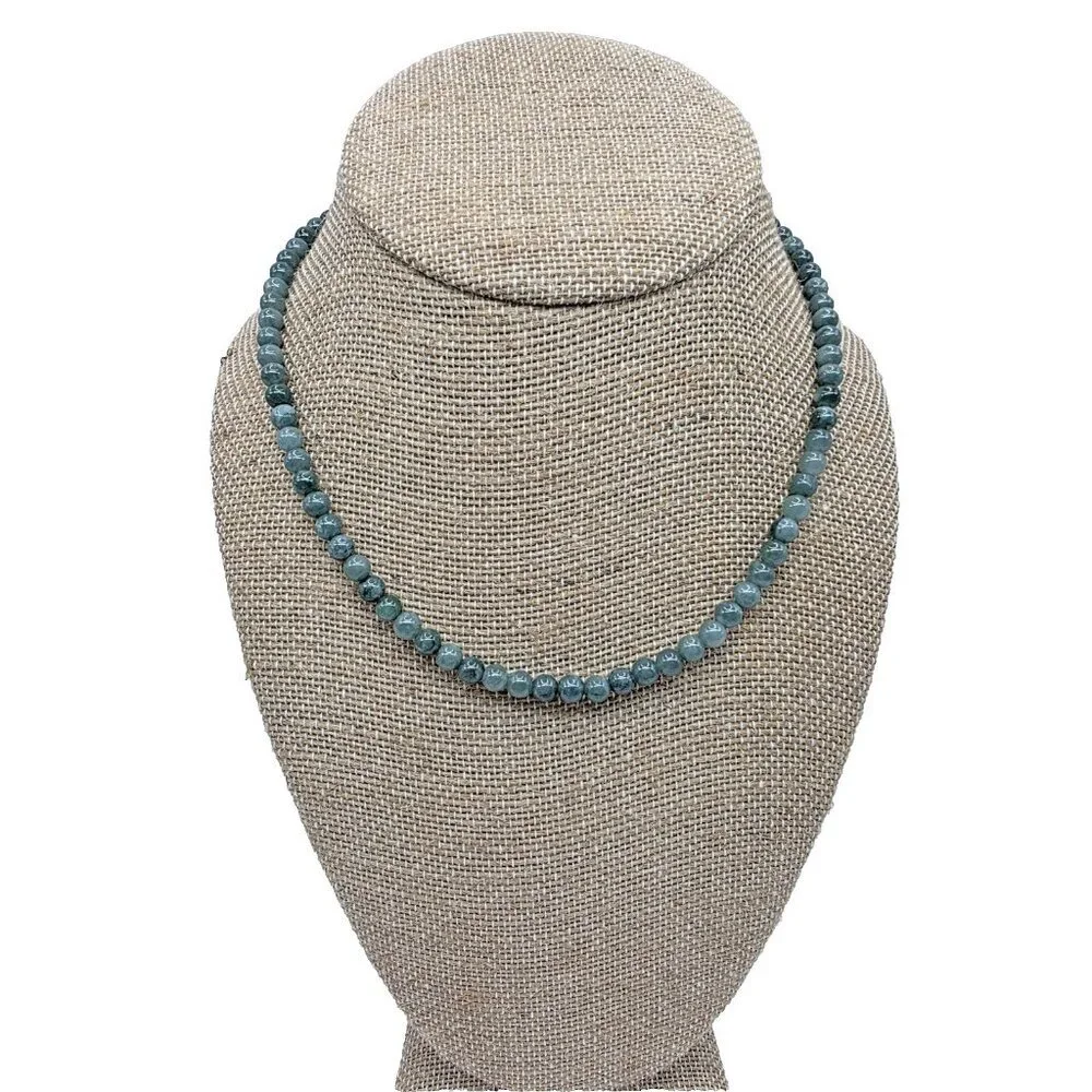Grade A Jadeite Jade Green Round 3.8mm Beads‎ Necklace 16